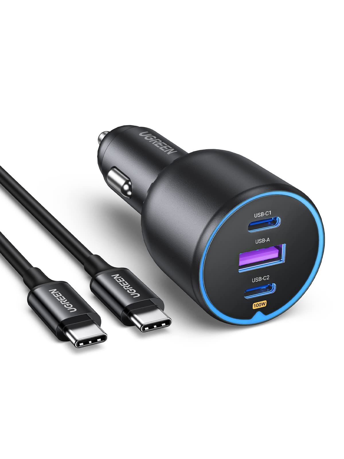 UGREEN 130W Cargador Coche USB C 45W PPS PD QC 3.0 Car Charger con Cable