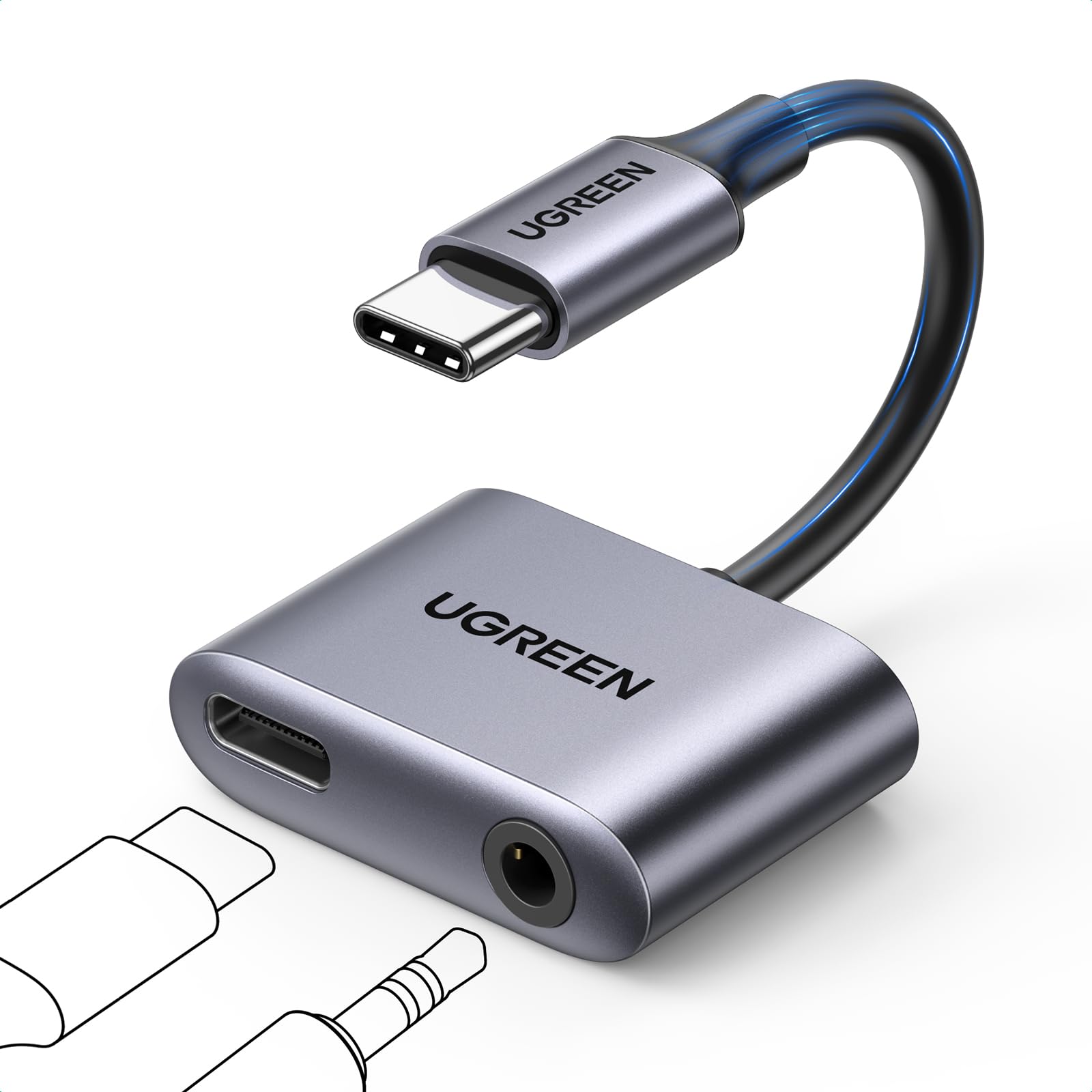 UGREEN 2 en 1 Adaptador USB C a Jack de 3,5 mm Compatible con Audio