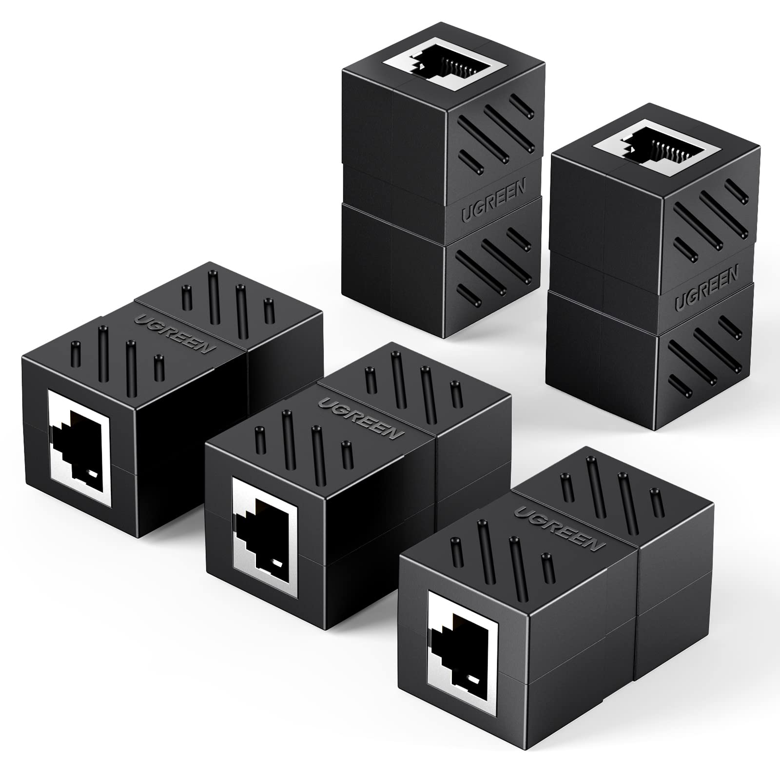 UGREEN 5 Unidades Adaptador RJ45 Hembra, Conector LAN Acoplador para Gigabit Ethernet 1000Mbps Cable de Red Cat 7/6/5 (Negro)