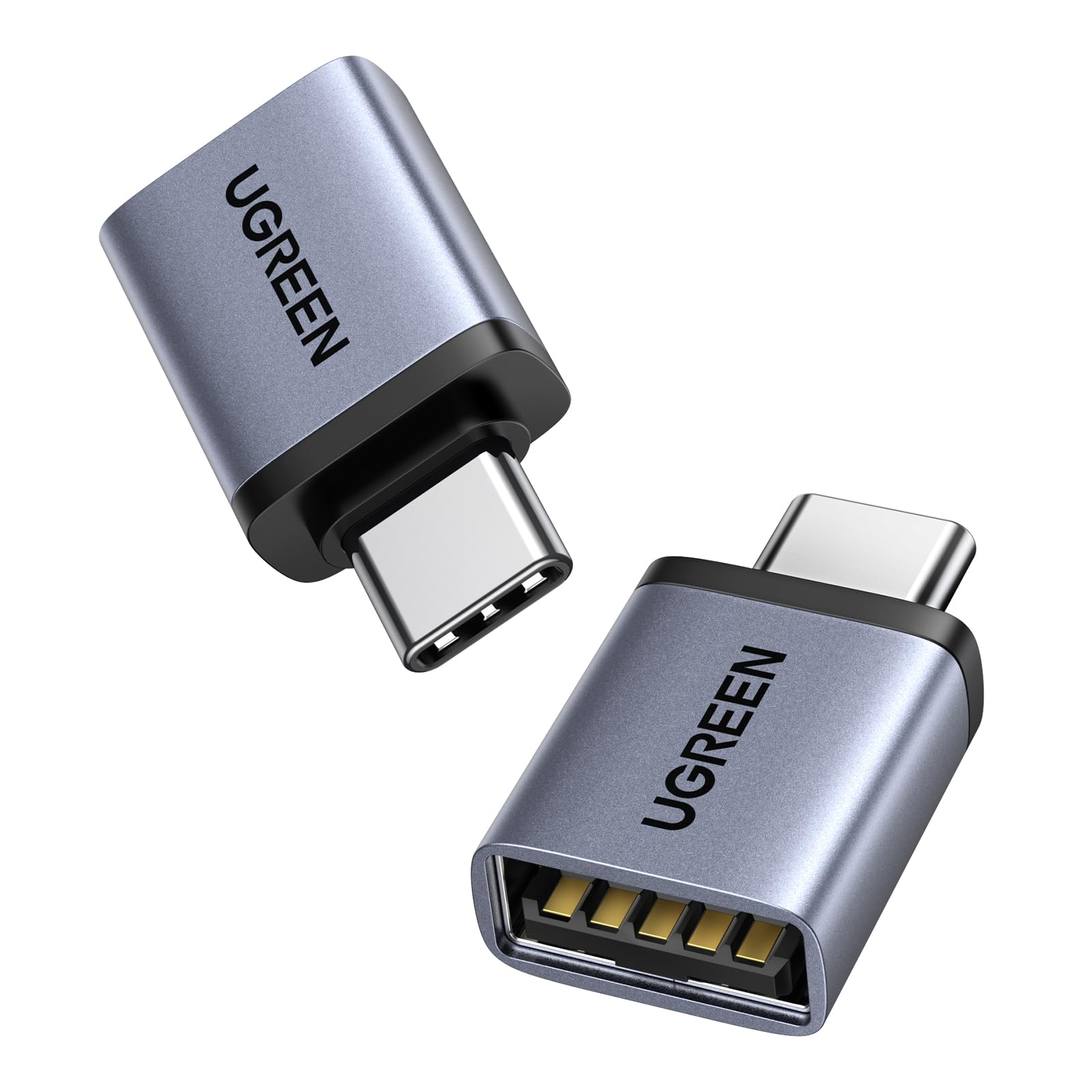 UGREEN Adaptador USB a Tipo C 3.2 10Gbs 2 Piezas Macho a Hembra Conversor USB C OTG Thunderbolt 3 Portátil Compatible con iPhone 17 Pro MAX Air MacBook Pro iMac iPad Galaxy S25 Carplay Laptop (Gray)