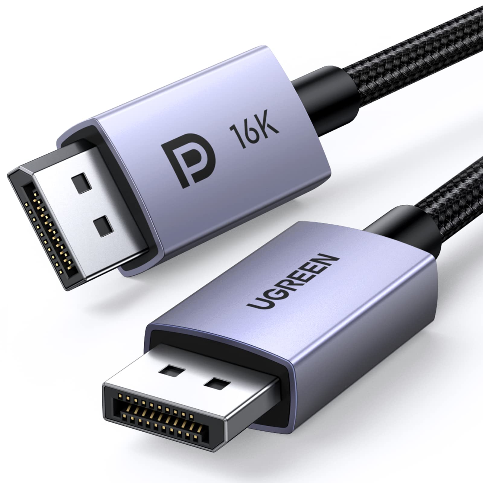 UGREEN Cable DisplayPort 2.1 Certificado VESA, Cable Displayport 16K 30Hz, 8K 60Hz, 4K 240Hz, 40Gbps, HDR, HDCP, 3D, Nylon Trenzado, Compatible con Portátiles, Juegos, Monitores, HDTV y Proyectores